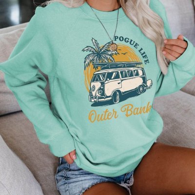 Casual Printed Crew Neck Loose Top for Women