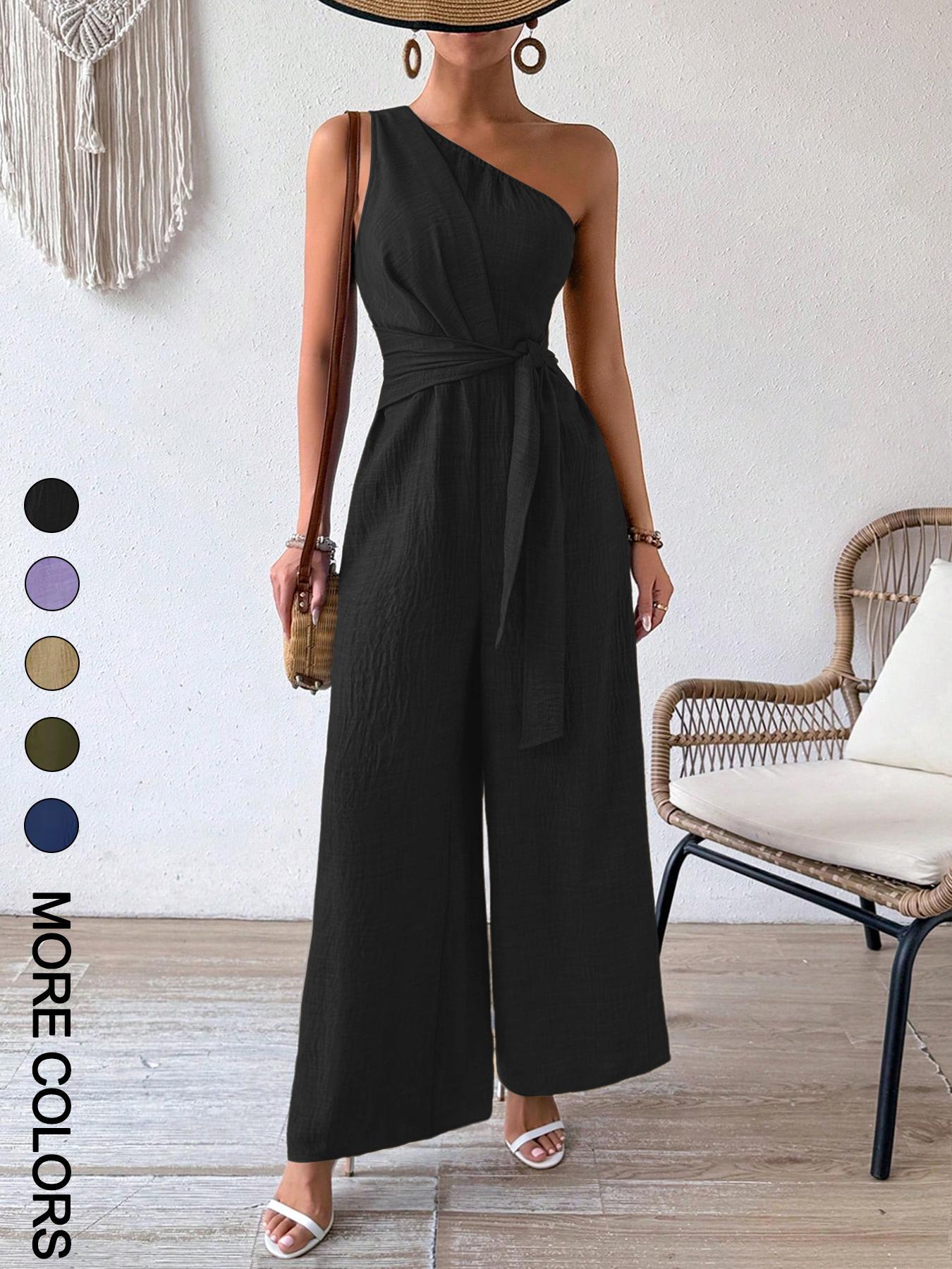 Women's Casual Wide-Leg Jumpsuit with Belt