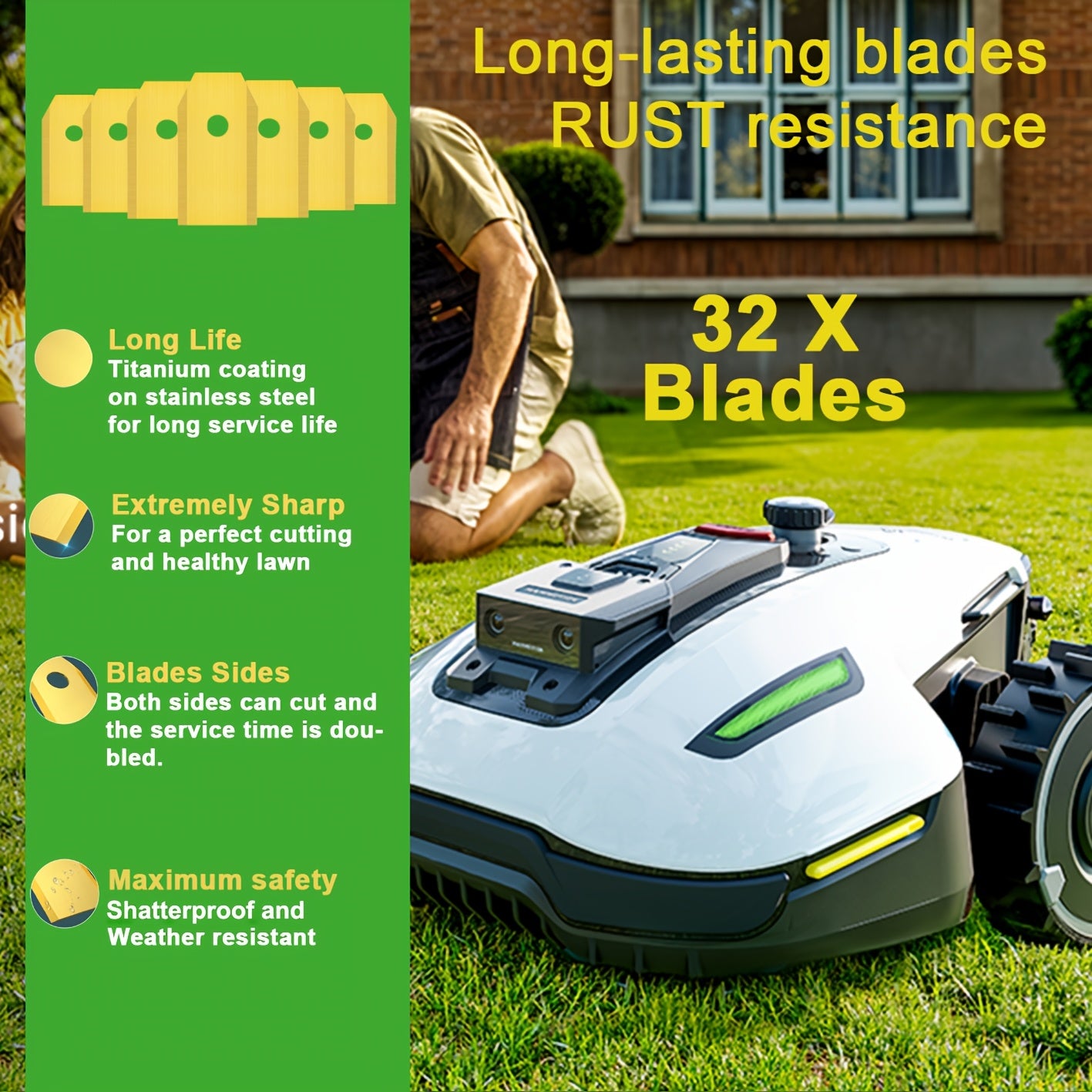 16/32‑Piece Replacement Blade Set for Luba and YUKA Series Robot Mowers, Includes Screws