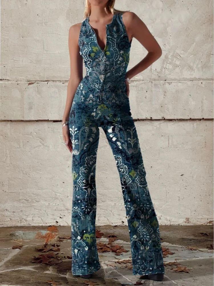 Chic Printed Off-Shoulder Sleeveless Jumpsuit