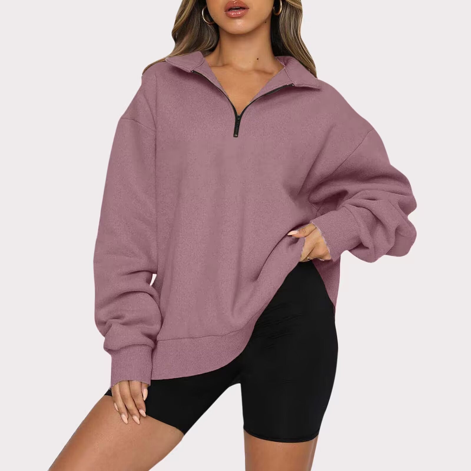 Women's Casual Zip Turndown Collar Sweatshirt