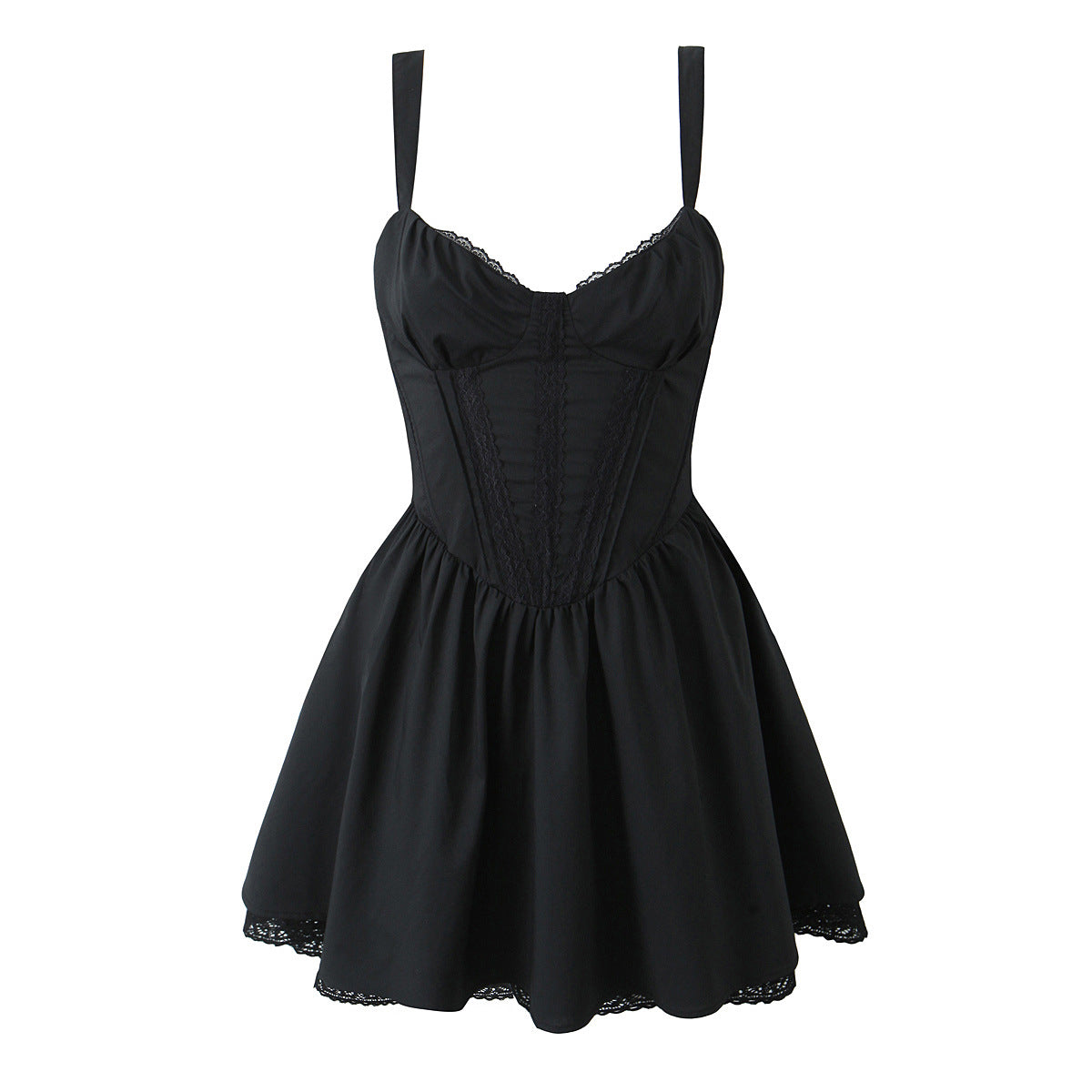 Womens Lace-trimmed Strap Casual Dress