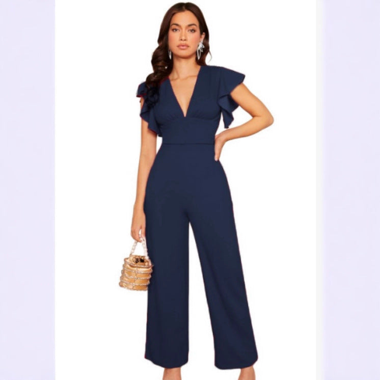 Elegant Ruffle Trim Women's Jumpsuit