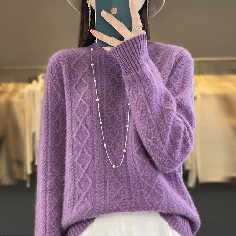 Women's Semi-high Neck Versatile Loose Knit Sweater Thickened Base Layer