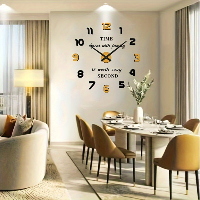Large Acrylic Wall Clock with Arabic Numerals - Silent, Battery Powered Round Clock for Living Room Decor, Decorative Time Spent with Family Clock, Flat Crown, Requires 1 AA Battery (Not Included)