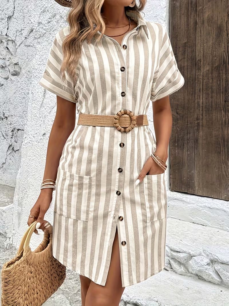Loose-fit Striped Elegant Single-breasted Dress