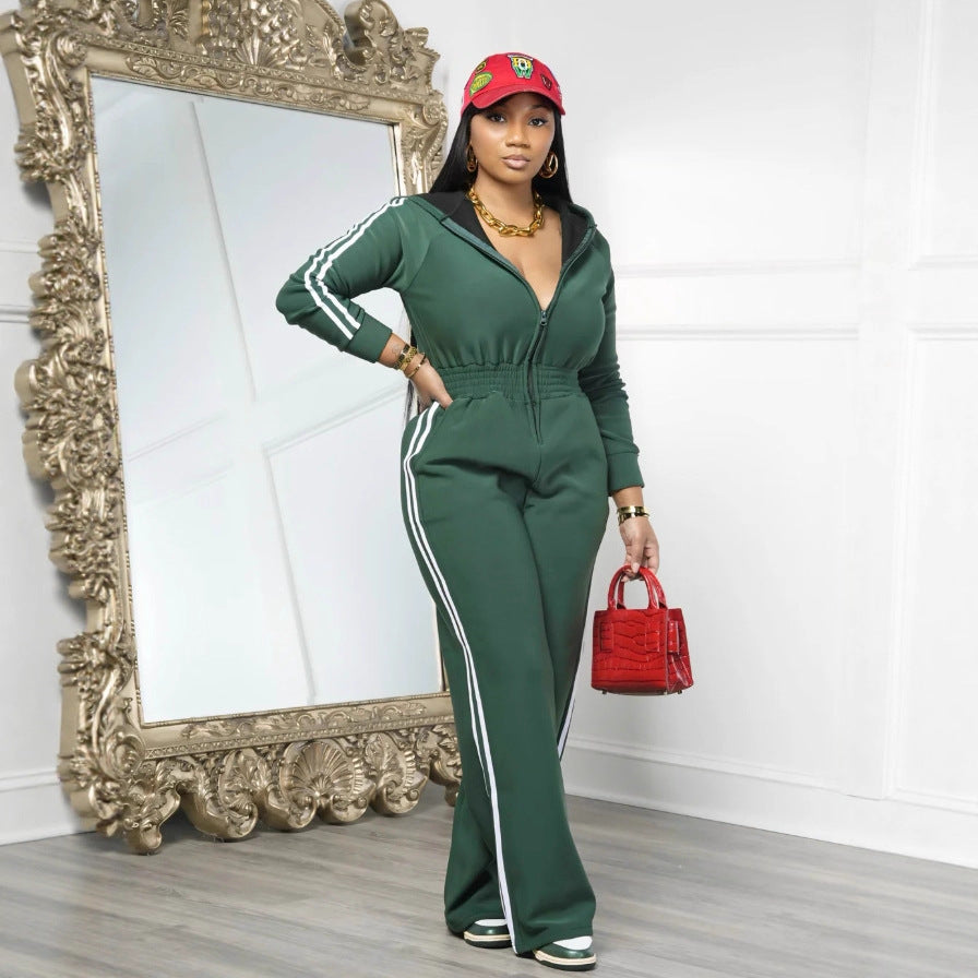 Color-Block Hooded Long Sleeve Jumpsuit