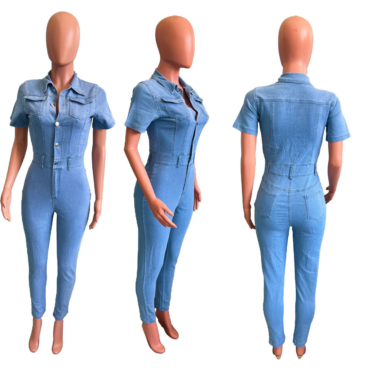 Women's Distressed Skinny Denim Jumpsuit Romper