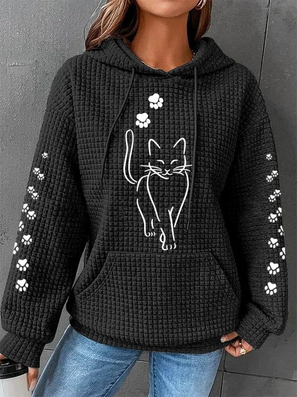 Cozy Waffle Knit Letter Print Hooded Sweatshirt