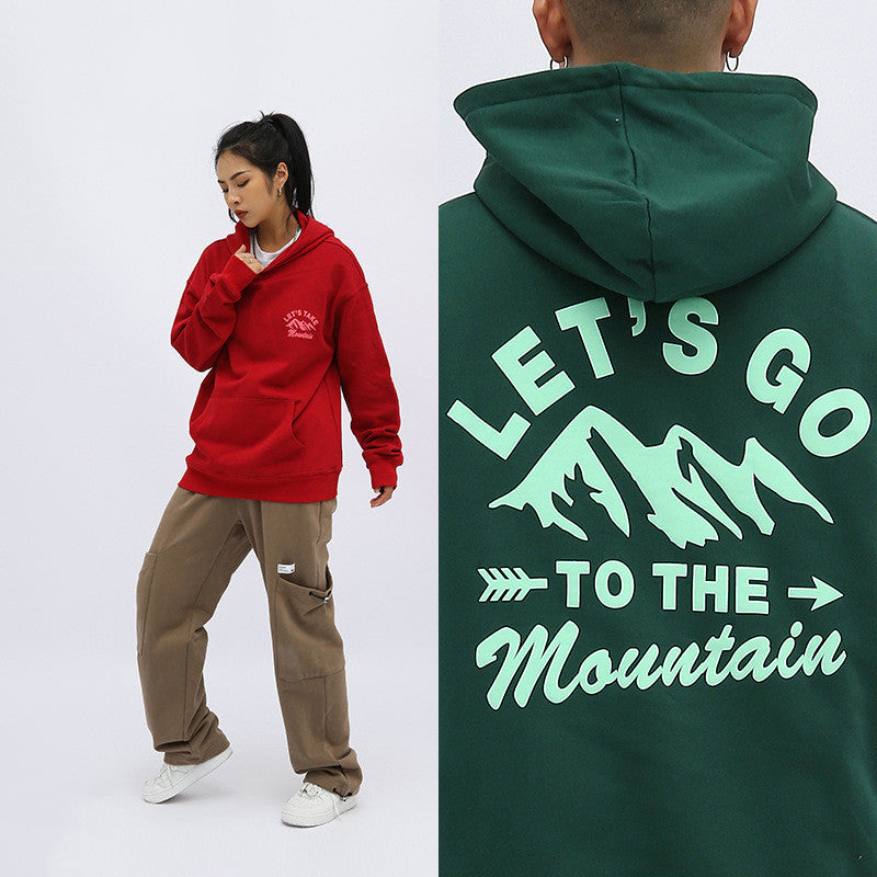 Cozy Thickened Fleece Loose Printed Hoodie
