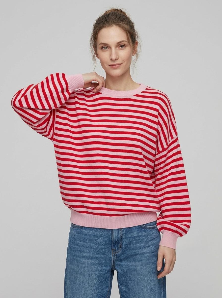 Backless Striped Color-block Long-sleeve Knitted Sweater for Women