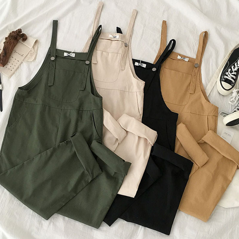 Korean Style Loose Fit Summer Suspender Pants for Women