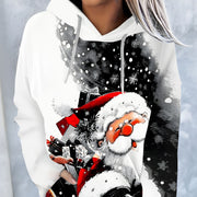 Festive Christmas Print Drawstring Hoodie