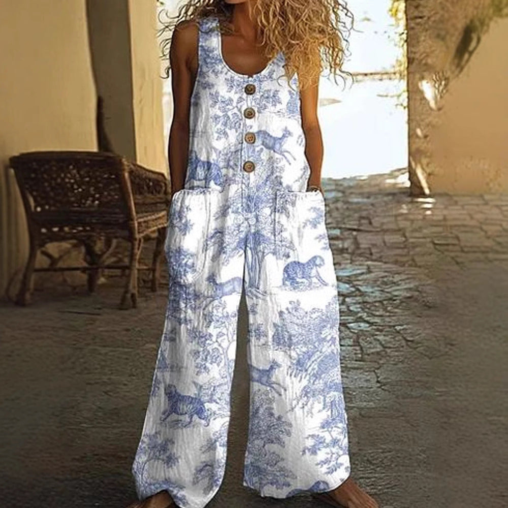 Women's Floral Sleeveless Pocket Jumpsuit