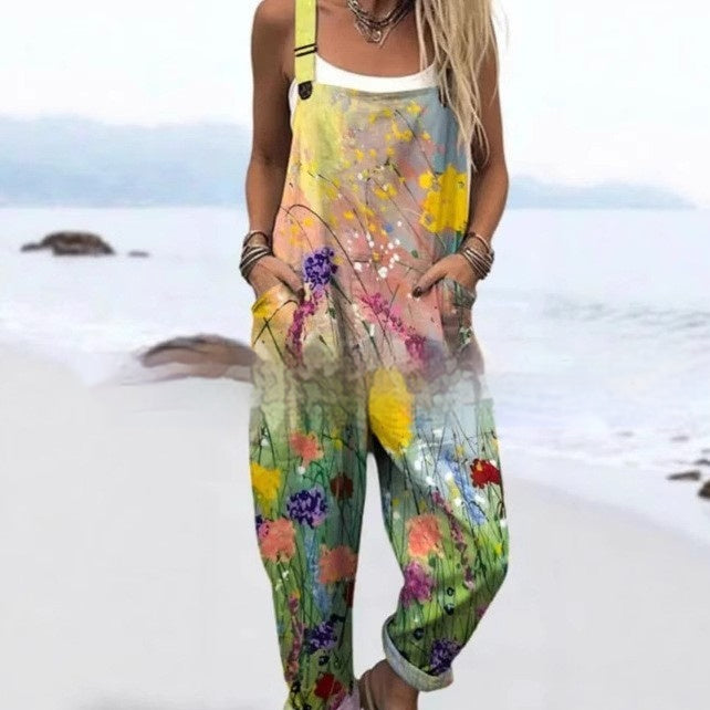 Women's 3D Print Summer Casual Suspender Romper
