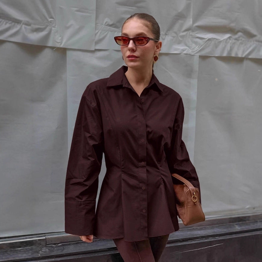 Waist-tucking Pleated Women's Elegant Pure Cotton Shirt