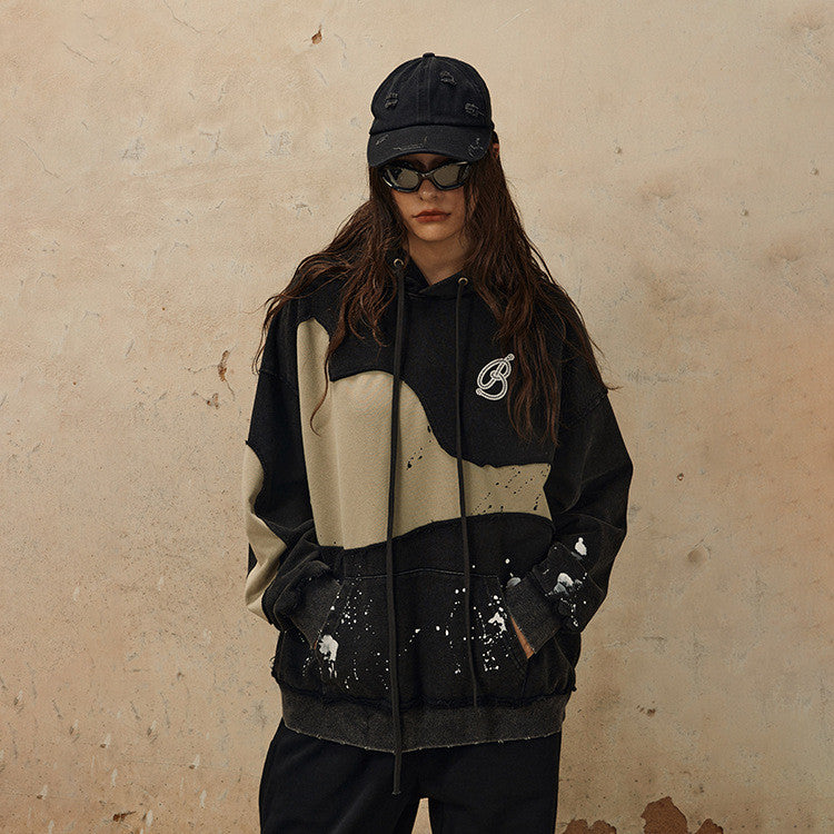 Vintage Splash-Ink Patchwork Streetwear Sweater