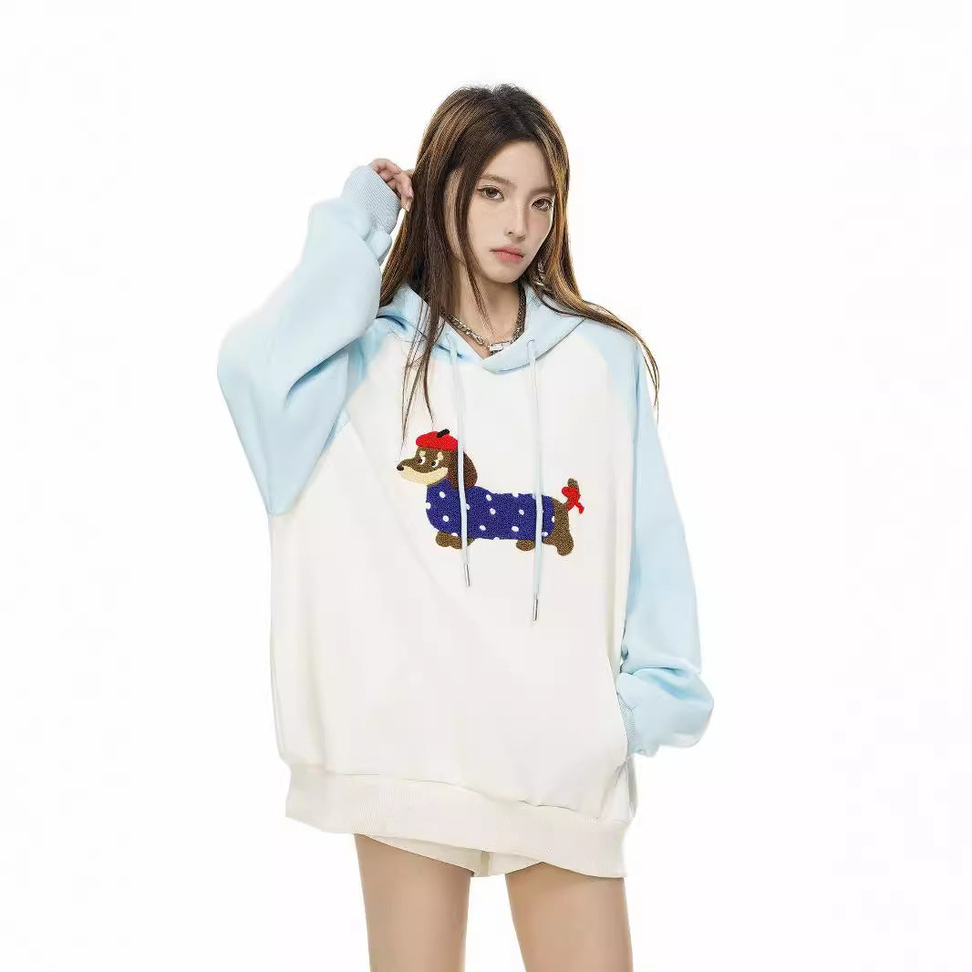 Cozy Embroidered Dog Casual Loose Hoodie