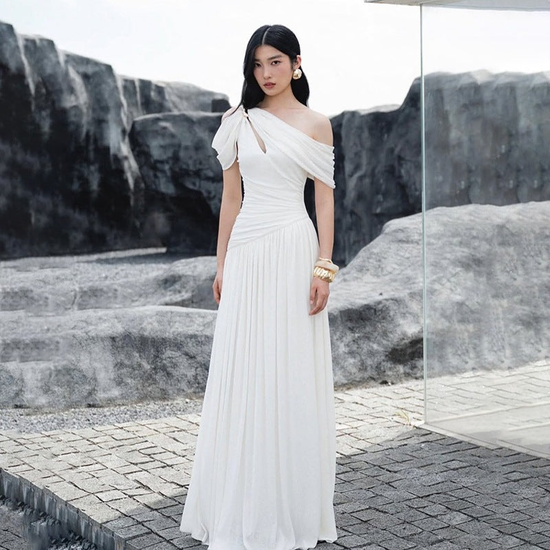 Womens French-style Off-shoulder Casual Dress