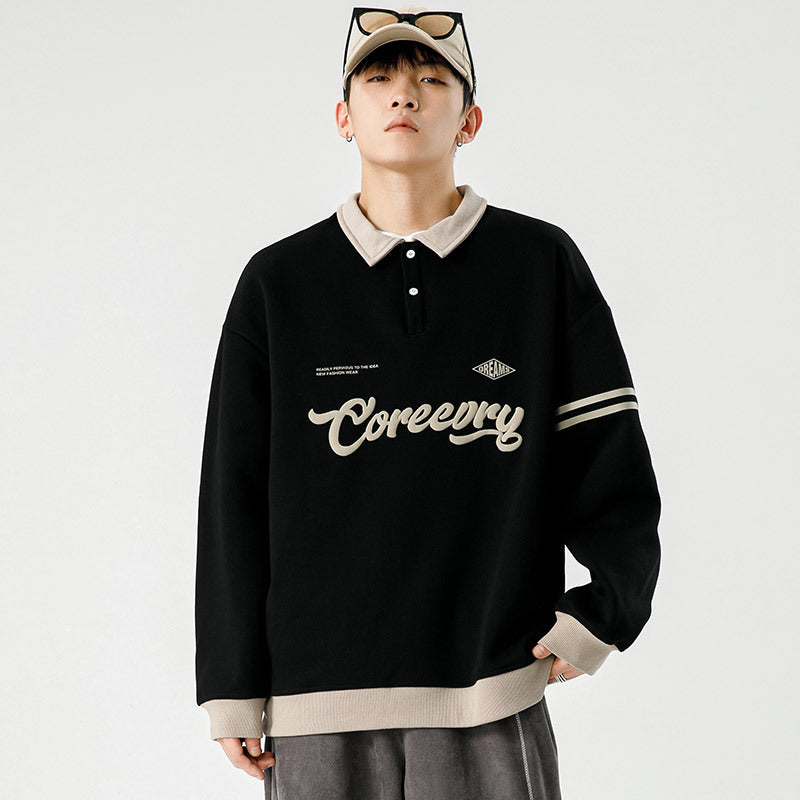 Men's Japanese Retro Lapel Sweater Workwear Pullover