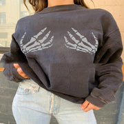 Edgy Bone Hand Print Loose Pullover Sweater