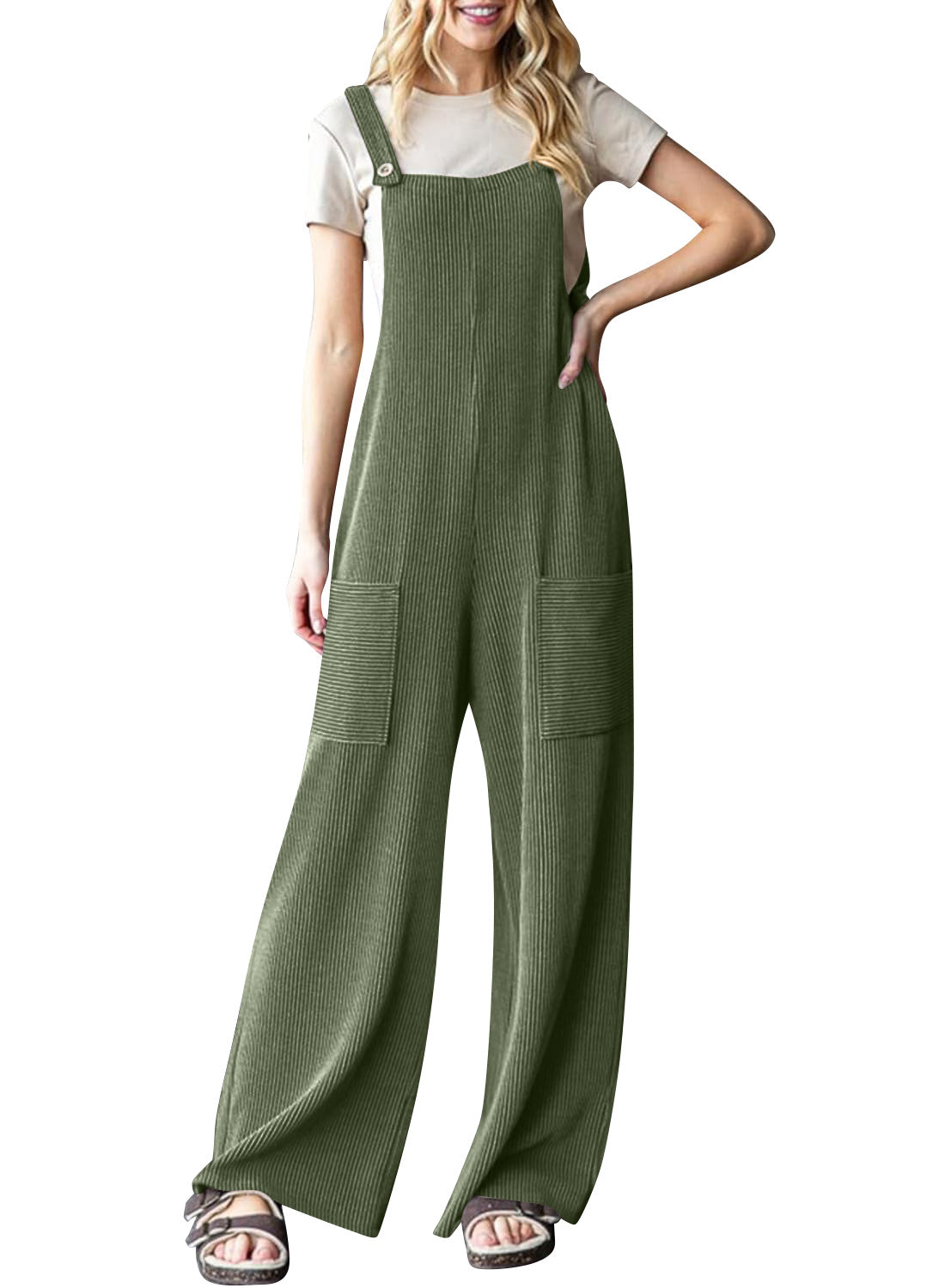 Women's Adjustable Buckle Pocket Overalls Casual Pants