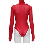 High Collar Long Sleeve Mesh Micro Transparent Flower Decorative Tights