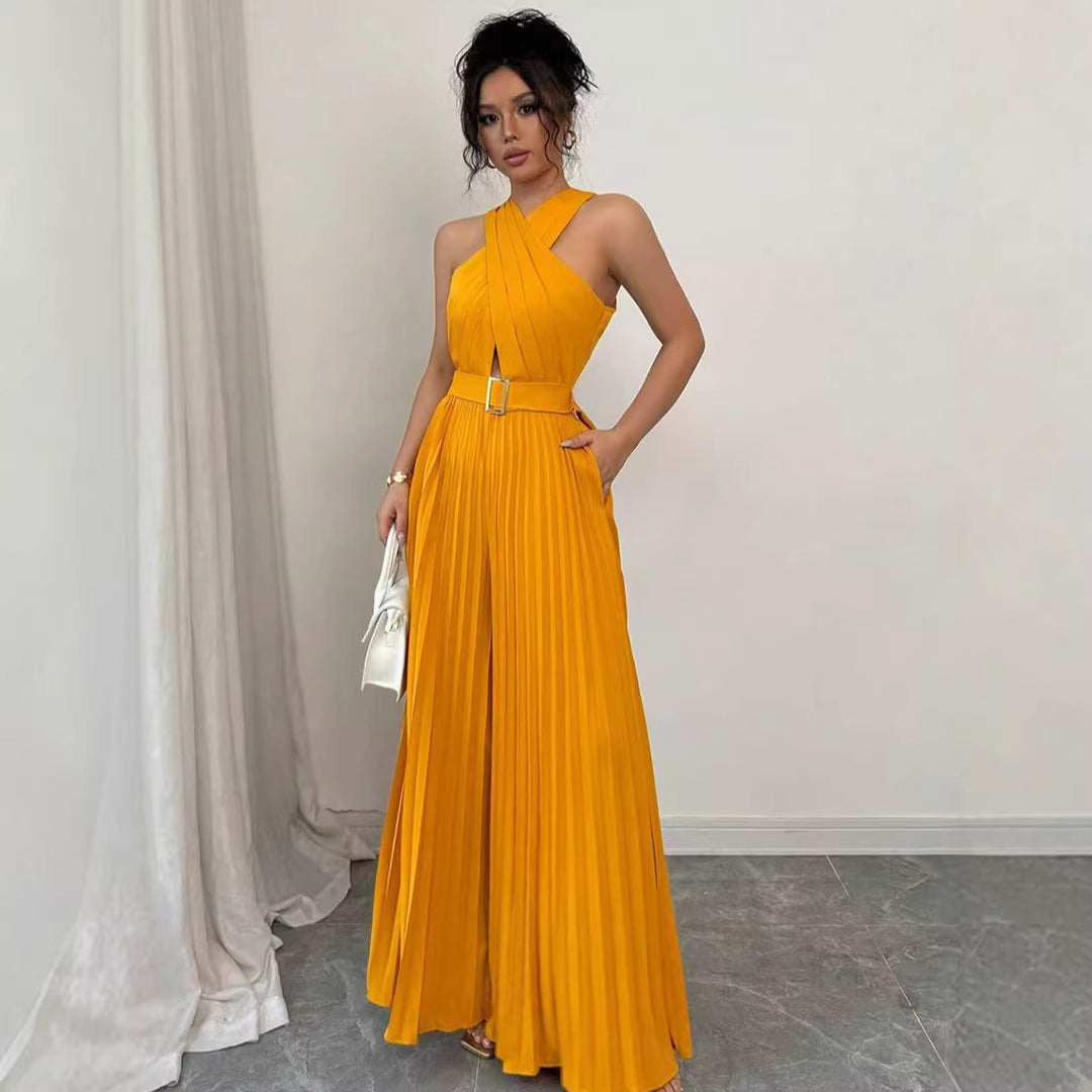 Chic French Halter Wide-Leg Jumpsuit