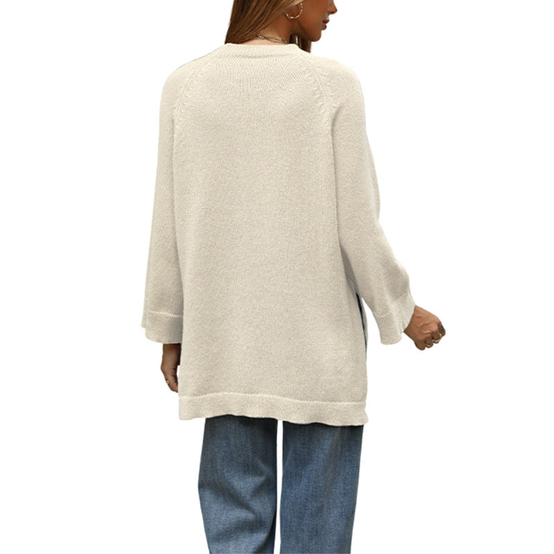 Loose Laid-back Solid-color Womens Sweater