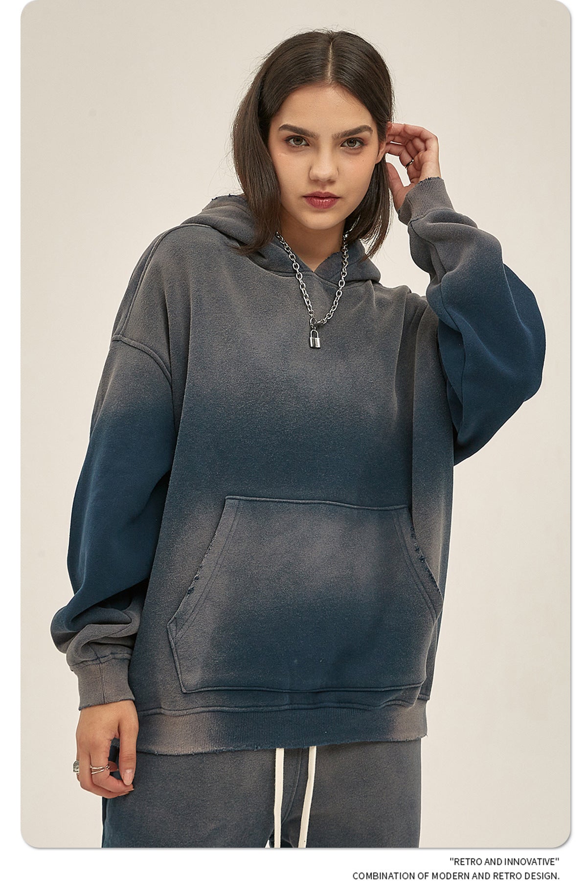 Distressed Fur-Lined Heavyweight Spray-Dyed Hoodie