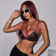 Womens Mesh Rhinestone Fishnet Hooded Vest