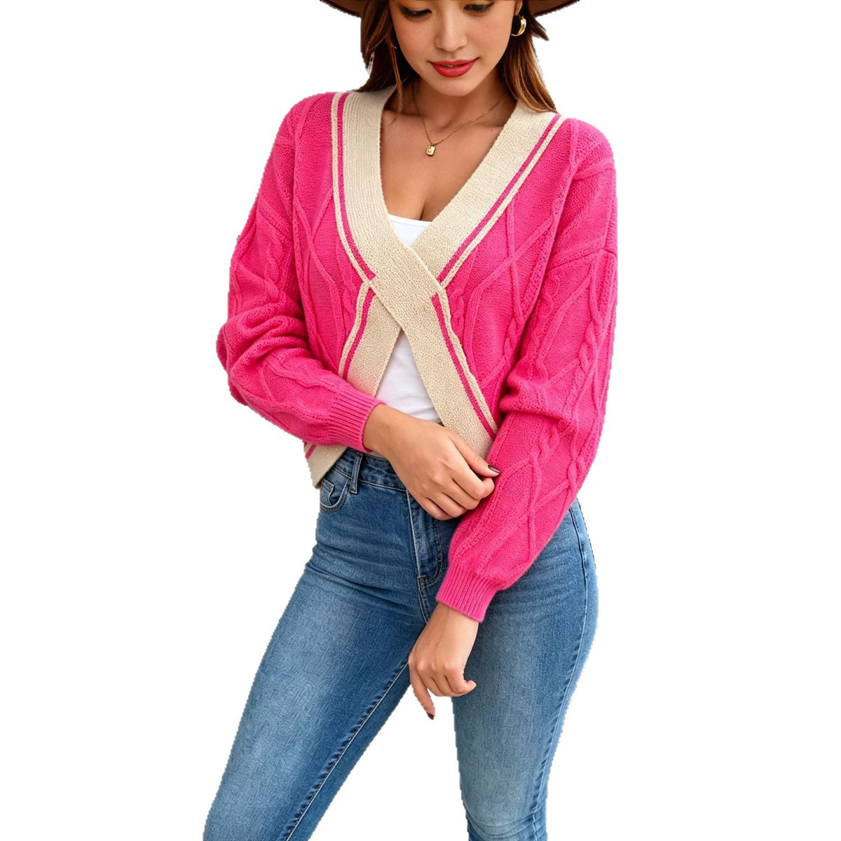 Womens Fashionable Cropped Knit Oversized Sweater