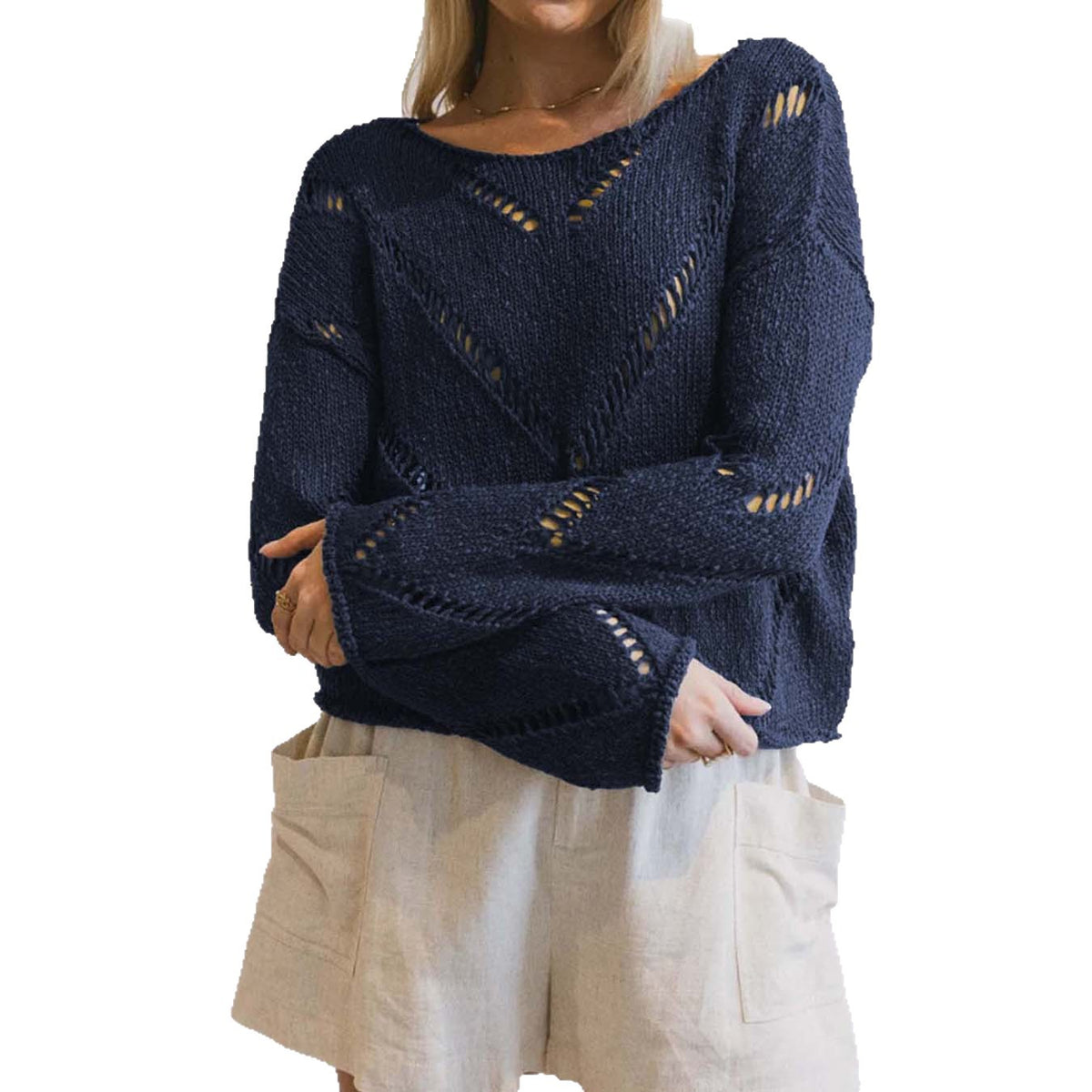 Solid Color Idle Style Hollow-out Thin Sweater Sweater for Women
