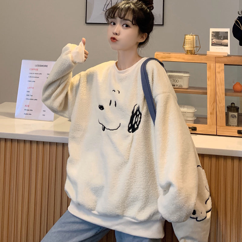 Cozy Lamb Wool Pullover Hoodie for Women