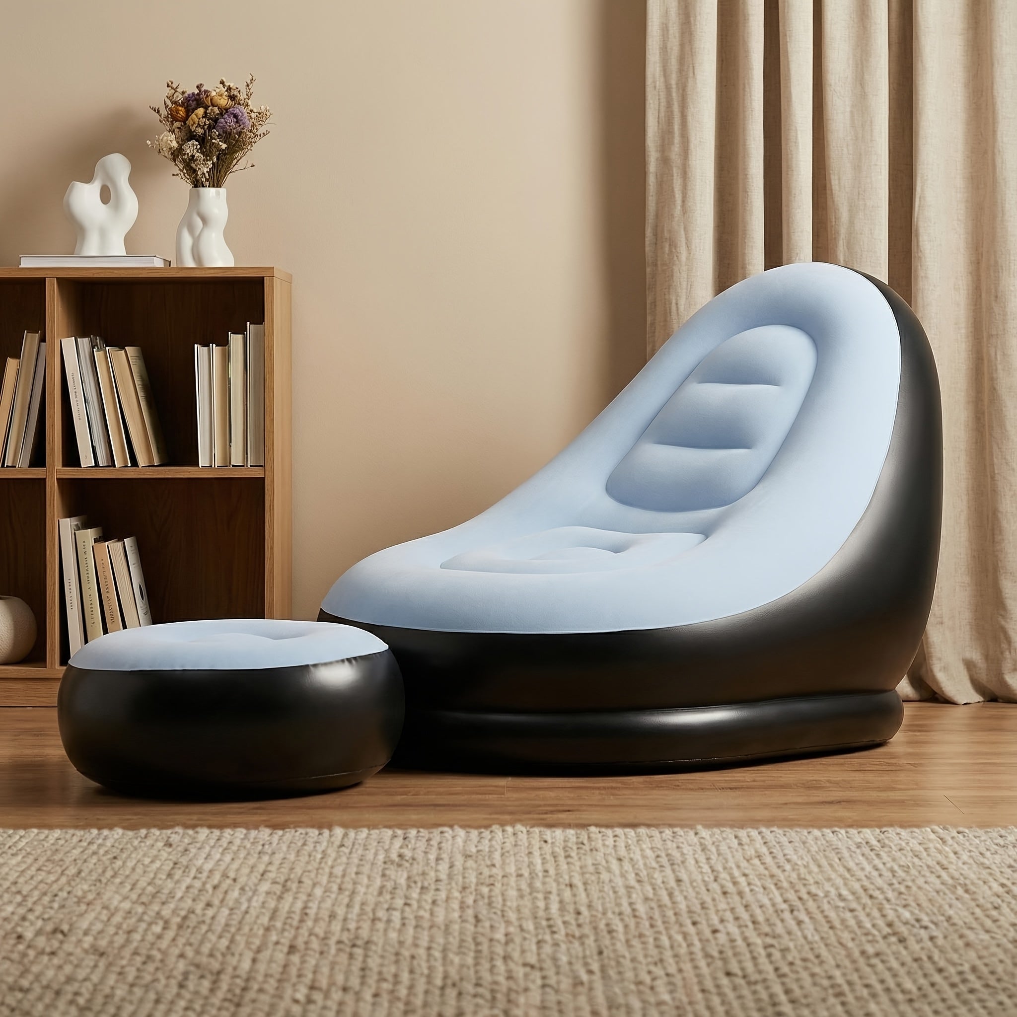 New Plush Inflatable Lazy Sofa With Footrest Combination Lounge Chair Camping Picnic Artifact Single Casual Inflatable Sofa Bed Indoor Nap Chair
