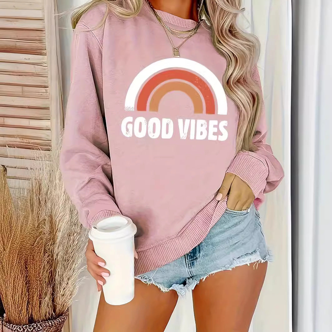 Plus Size Rainbow Letter Round Neck Sweater
