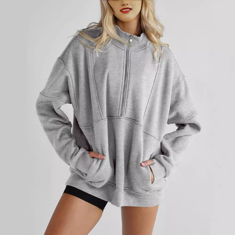 Women's Casual Zip Pocket Sports Sweatshirt