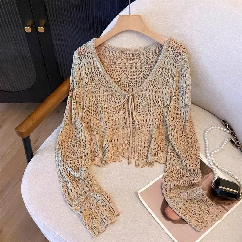 Knitted Long Sleeve Sun Protection Thin Cardigan Blouse Ice Silk Air Conditioning Top