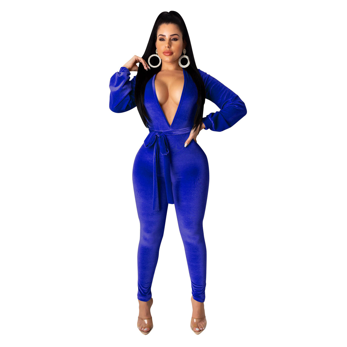 Silver Fox Velvet Solid Color Sexy Jumpsuit