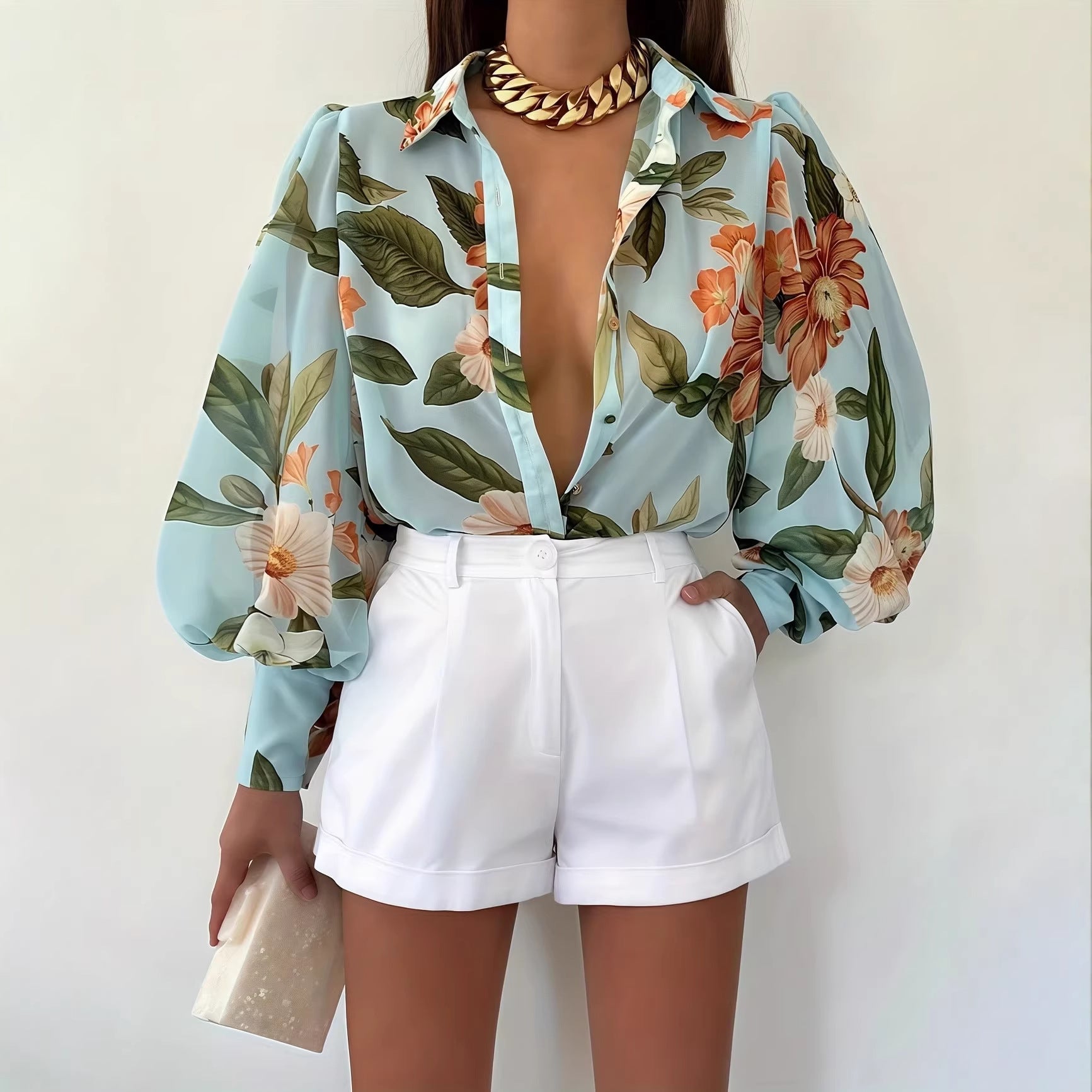 Stylish And Elegant V-neck Printed Cardigan Top