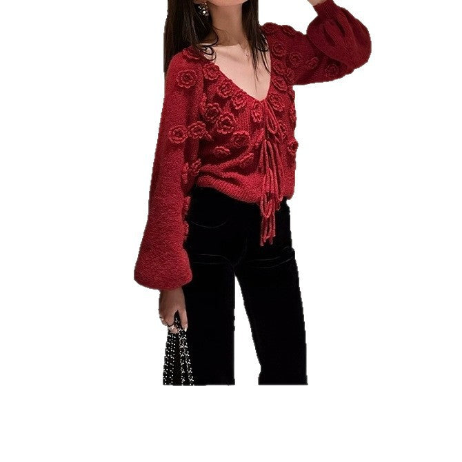 French-style Relaxed and Gentle Hand-crocheted Floral Sweater
