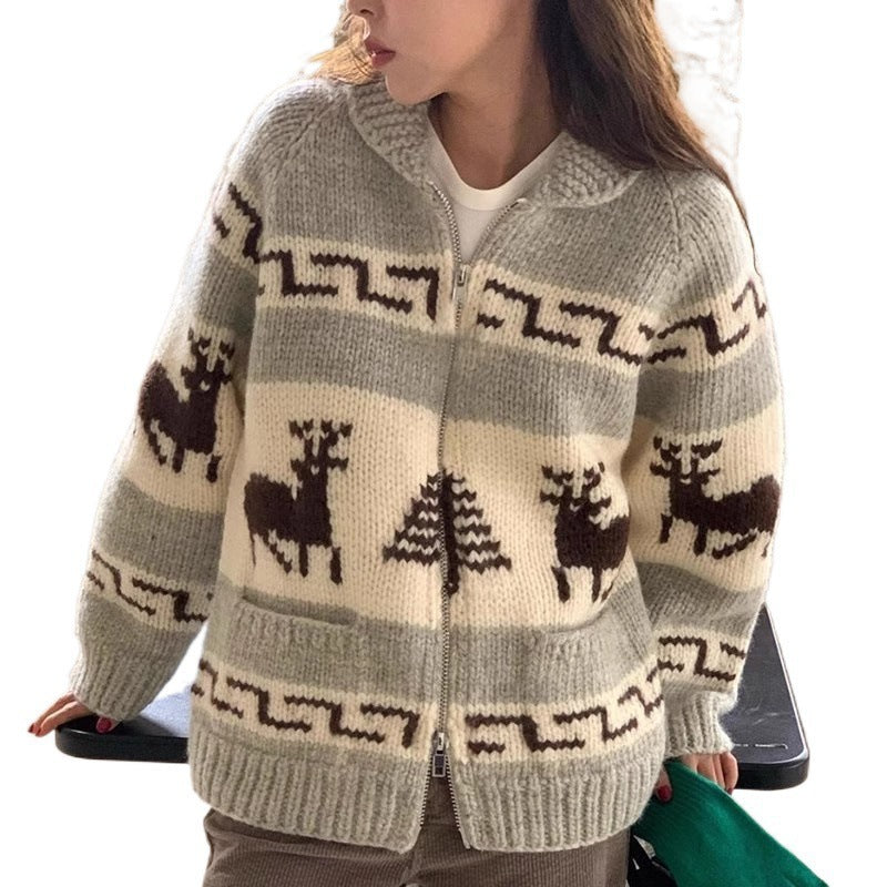 Korean Style New Christmas Atmosphere Zipper Sweater