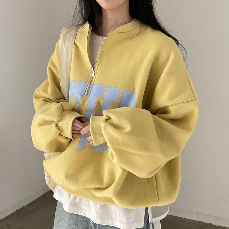 Cozy Contrast Letter Print Loose Long-Sleeve Sweater