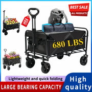 Large Capacity 680/450/220 lbs Heavy-Duty Folding Utility Cart with 4 All-Terrain Swivel Wheels, Durable Alloy Steel Frame & 600D Oxford Fabric, No Assembly Required, Adjustable Height Wagon - Suit...