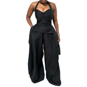Halter V-Neck High Waist Wide Leg Jumpsuit