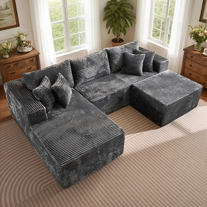 132‑Inch U‑Shaped Modular Corduroy Sofa Bed with Convertible Sleeper