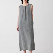 Linen Plaid Sleeveless Dress with a Tie Waist