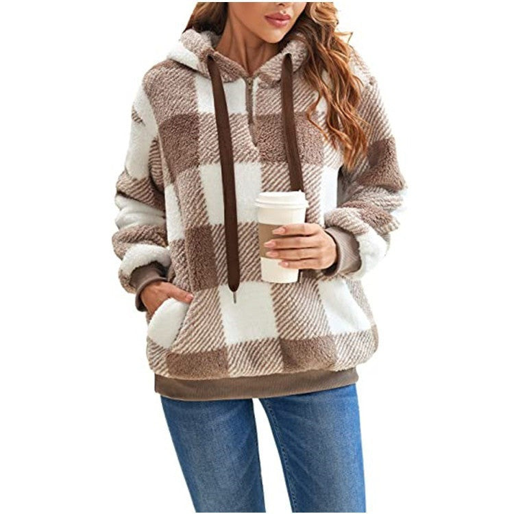 Plush Zip-Up Hooded Sweatshirt with Pockets