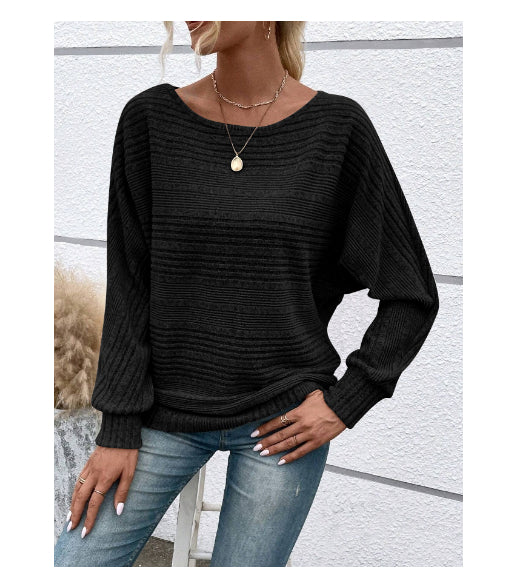 Casual Striped Batwing Sleeve Pullover Top for Women