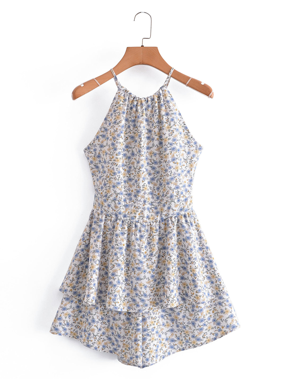 Chic Backless Printed One-Piece Romper with Lace-Up Detail